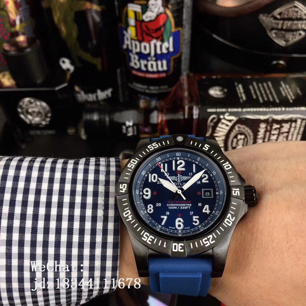 Breitling_ Avenger Series นาฬิกาข้อมืออัตโนมัติ สายยาง 43 มม. สําหรับผู้ชาย