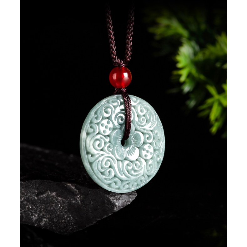 จี้หยกธรรมชาติ รูปดอกไม้ แกะสลัก ปลอดภัย สีฟ้า สําหรับผู้ชาย และผู้หญิง - รูปที่ 4