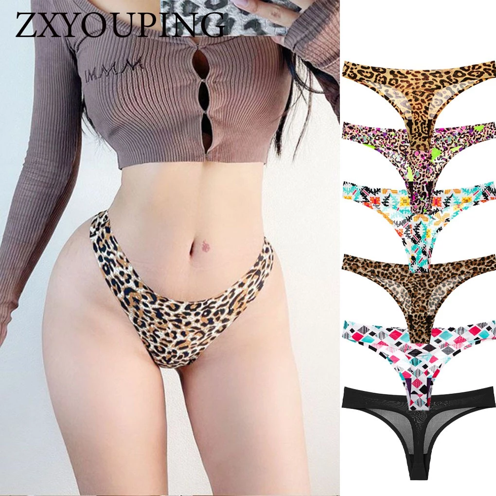 Zxyouping Tibak Panti กางเกงชั้นในจีสตริง เอวต่ํา ผ้าเรยอน ไร้รอยต่อ ลายเสือดาว พลัสไซซ์ M-XXL สําหรับผู้หญิง