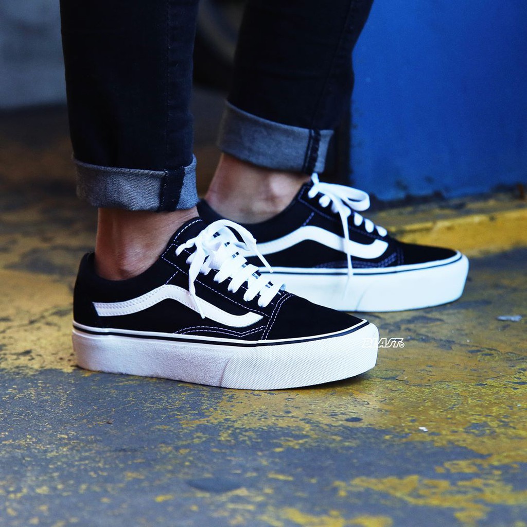 VANS old skool thick-soled increased low-top classic black and white platform canvas shoes men and