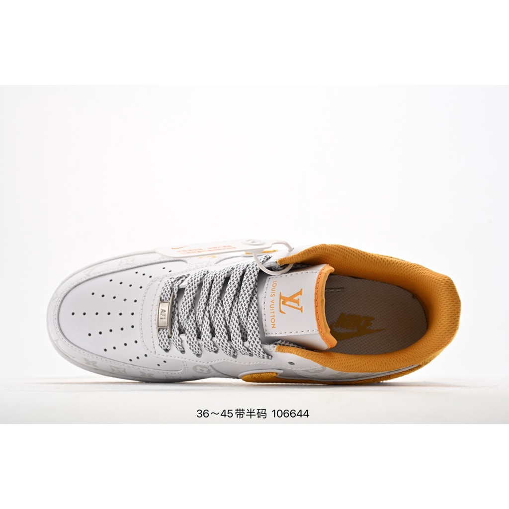 Louis Vuitton x Nike Air Force 107 Low "White/Yellow" Casual Sport Shoes ผ้าใบสำหรับผู้ชายและผู้หญิ