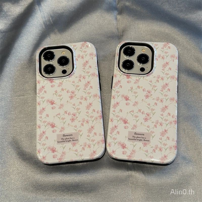 เคสโทรศัพท์มือถือ สองชั้น กันกระแทก ลายดอกไม้ สีชมพูสด ขนาดเล็ก รวมทุกอย่าง สไตล์เกาหลี สําหรับ iPhone 7 8 Plus x xs xr xsmax 11 12 13 14 15 pro max เคสป้องกันโทรศัพท์มือถือ DVDP