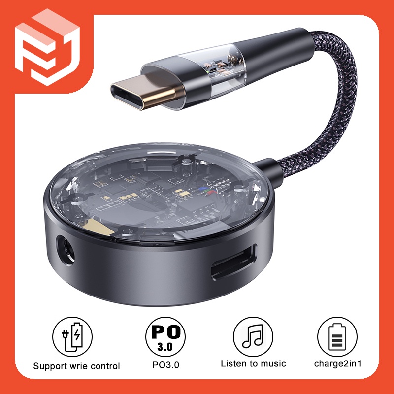 Typec 2in1 สายเคเบิลอะแดปเตอร์เสียง PD60W ชาร์จเร็ว สําหรับ Huawei Samsung