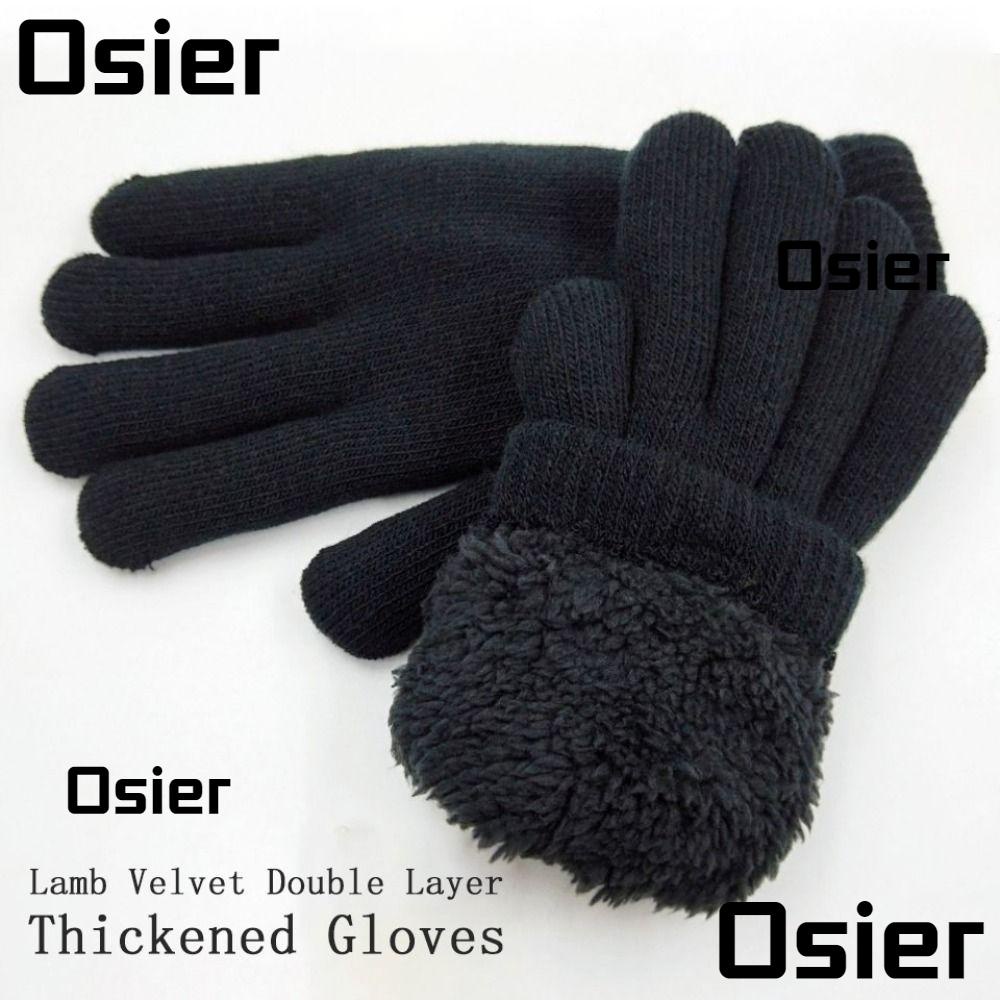 Osier1 ถุงมือ ผ้ากํามะหยี่ แบบหนา สองชั้น ให้ความอบอุ่น สีดํา แฟชั่นฤดูหนาว สําหรับเด็กผู้ชาย และเด็กผู้หญิง