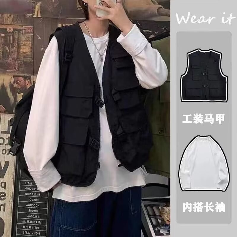 เสื้อแจ็กเก็ตแขนกุด อเนกประสงค์ เหมาะกับใส่ทํางานกลางแจ้ง สไตล์ญี่ปุ่น สําหรับผู้ชาย