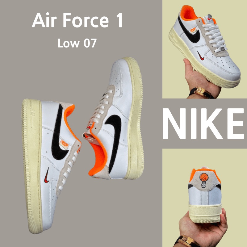 (ยิงจริง) Nike Air Force 1 Low 07สีขาวสีส้มสีดำสีแดง Double Dash รองเท้าผ้าใบรองเท้ารองเท้าวิ่ง N