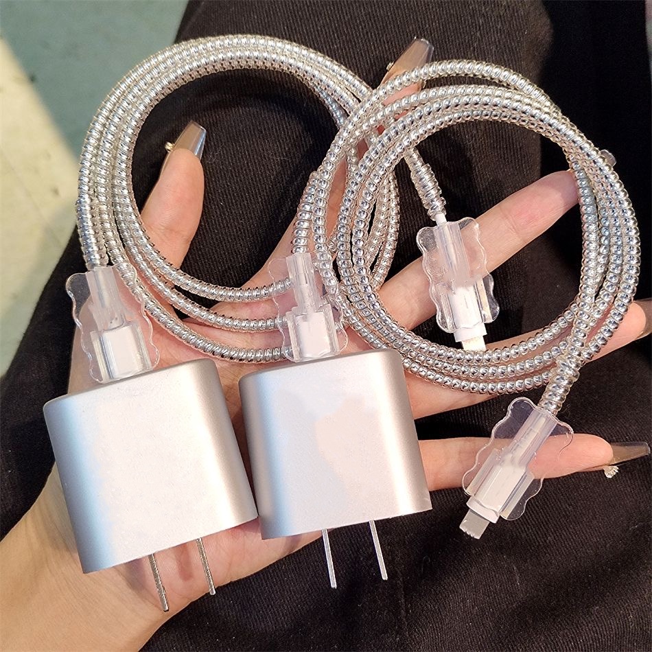 Silver Charger Protector สําหรับ iPhone 16 15 Pro 14 Pro Max 5IN1 ชุด 13 12 11 18W 20W A2244 ประเภท 