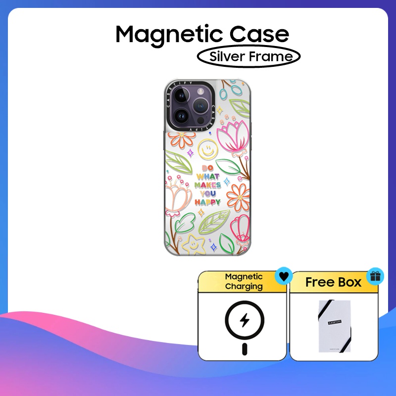 Casetify Silver Frame do what makes you happy Mirror Hard Plastics Pc impact Case Cover สําหรับ iPhone 11 12 13 14 15 Pro Max