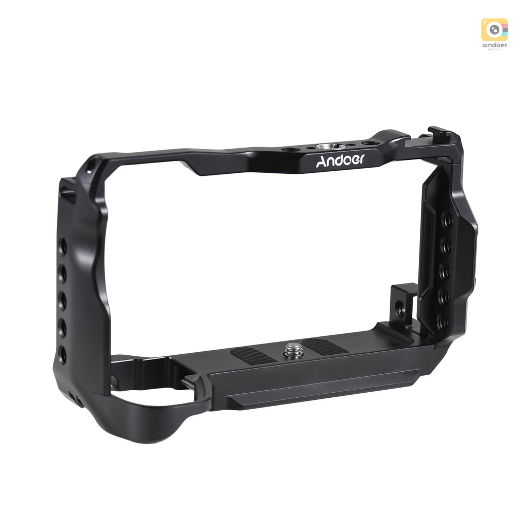 Andoer Camera Cage Aluminum Alloy Camera Video Cage with Magnetic Wrench Slot Cold Shoe Mount Arca Quick Release Slot Numerous 1/4 Inch Threads Compatible with  A6700 Camera