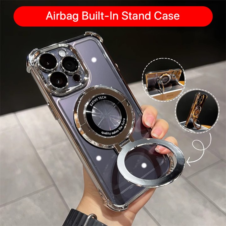 เคสไอโฟน 16 Pro Max Plus ขาตั้งในตัว ถุงลมกันกระแทก แม่เหล็ก โปร่งใส ชุบอ่อน รองรับการชาร์จแบบไร้สาย ปกป้องกล้อง ปกป้องเลนส์ เคส iPhone 16 Pro Max เคส iPhone 16 Plus
