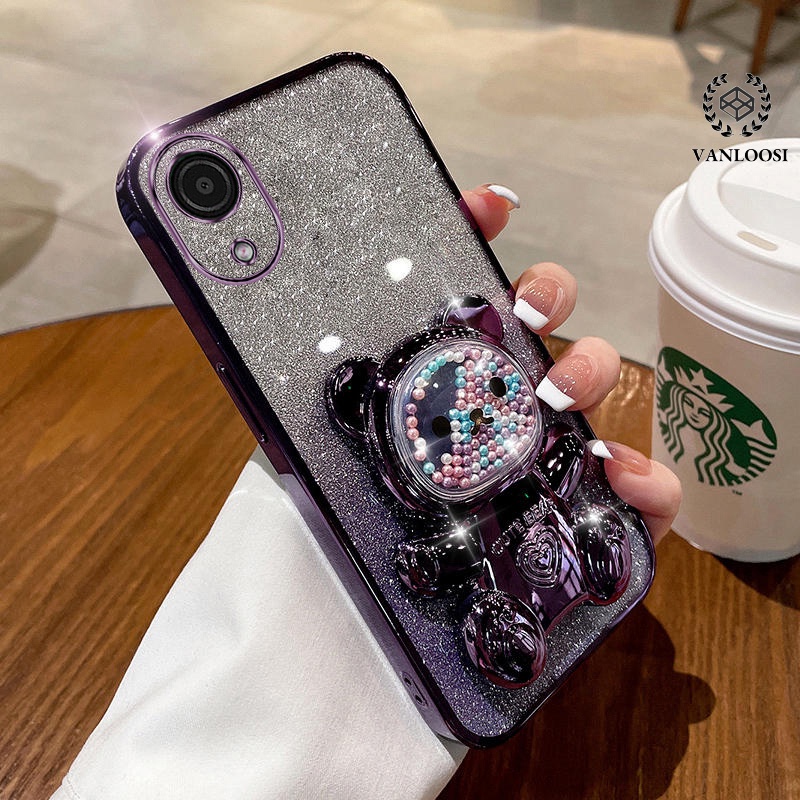เคส OPPO A17K ผงประกาย ชุบไฟฟ้า เคสนิ่ม น่ารัก หมีสายรุ้ง เคสโทรศัพท์ เลนส์ครอบคลุมเต็มรูปแบบ ป้องกันการตก