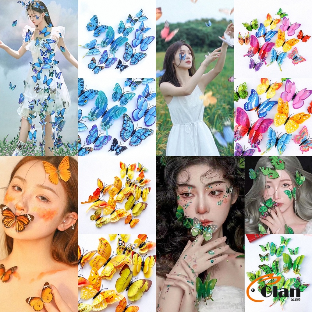 Glanxuan DIY ของแต่งแต่งผนังห้อง แบบแม่เหล็ก หรือใช้กาว 2 หน้า ผีเสื้อกระดาษ สติ๊กเกอร์ 3D Butterfly