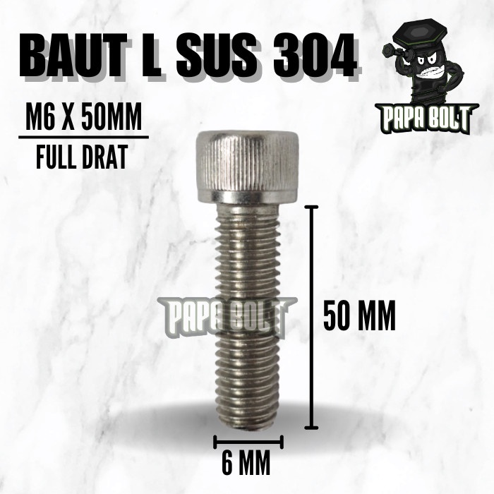 สแตนเลส L Bolt SS 304 สกรูหัวจมหกเหลี่ยม M6X50 / 6X50