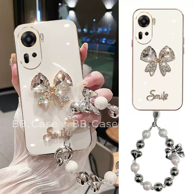 ใหม่ เคส OPPO Reno11 Pro Reno8 8 T Z Pro 5G 4G เคสโทรศัพท์ มือถือ ซิลิโคน กันกระแทก ลายการ์ตูนโบว์ ประดับมุกน่ารัก พร้อมสายคล้องข้อมือ คริสตัล แฟชั่น สร้างสรรค์ สําหรับ 2024