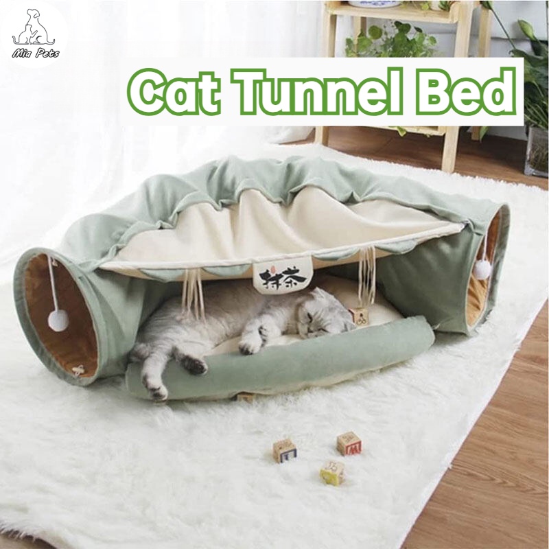 เตียงอุโมงค์แมว 2-in-1 อุโมงค์ ที่นอนอุโมงค์ แบบนิ่ม พับได้ สําหรับสัตว์เลี้ยง แมว สุนัข