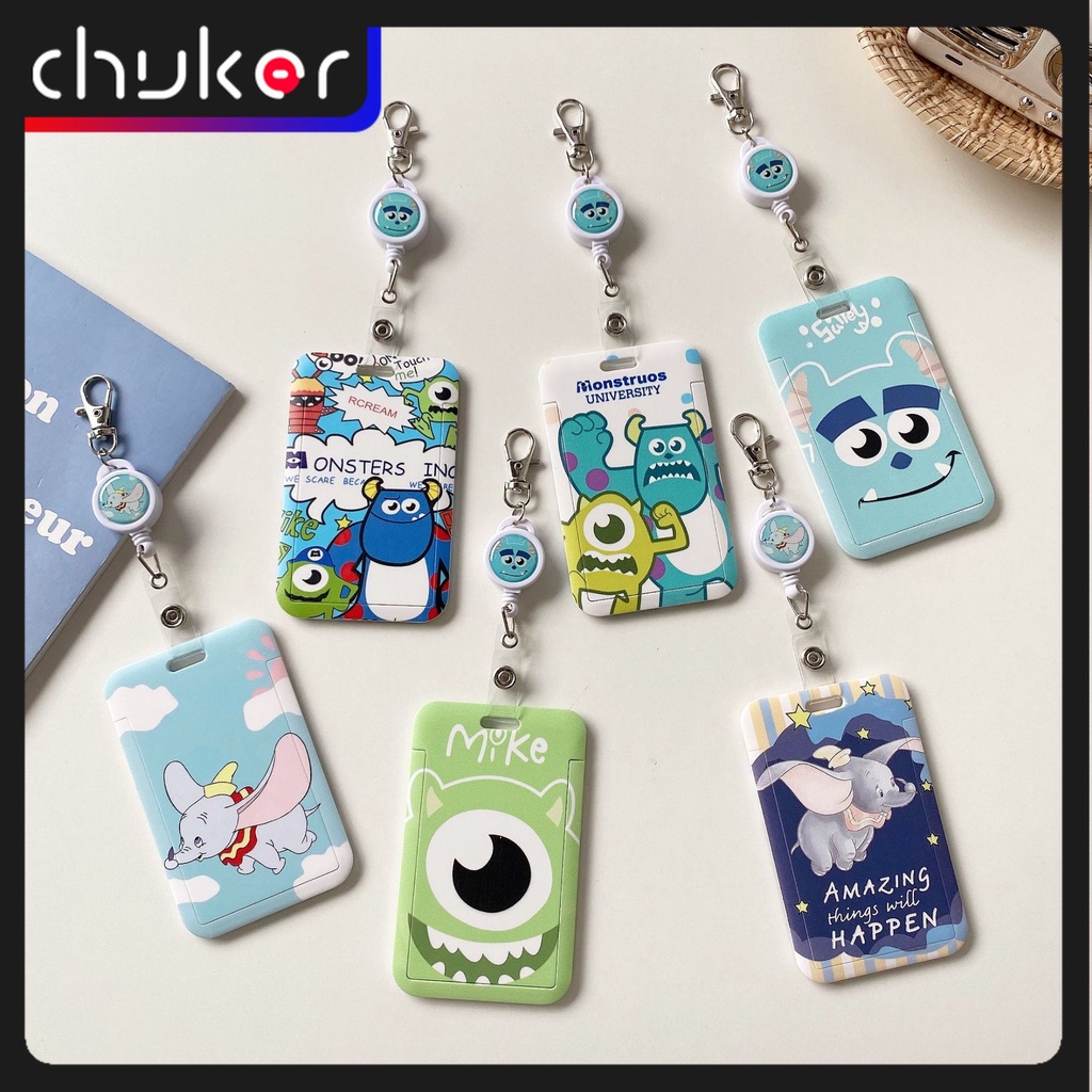 เคสใส่บัตรรถบัสและบัตรนักเรียน Monster University ดัมโบ้ พับเก็บได้ ดึงง่าย พร้อมพวงกุญแจ