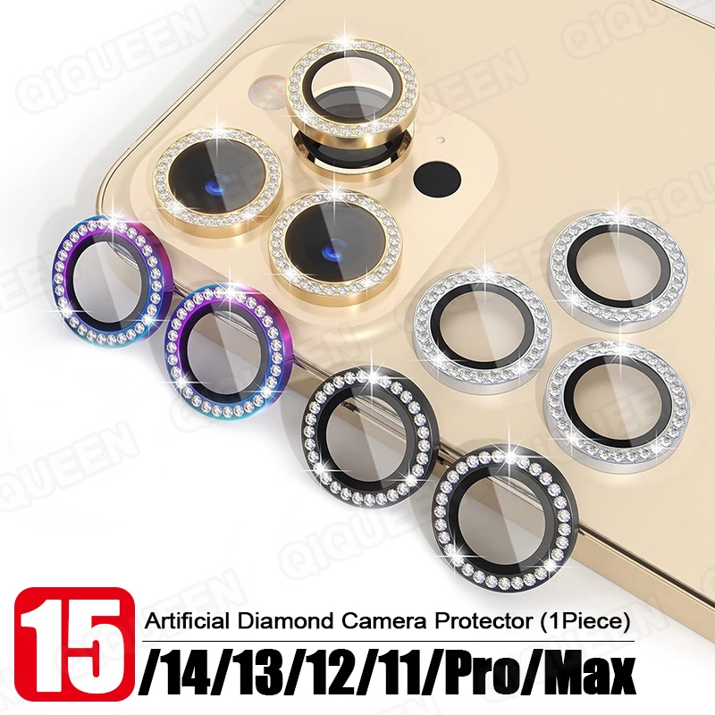 แหวนโลหะ ป้องกันเลนส์กล้อง ประดับเพชร กลิตเตอร์วิบวับ สําหรับ iPhone 11 12 13 14 15 Pro Max 13 Mini 15 Plus