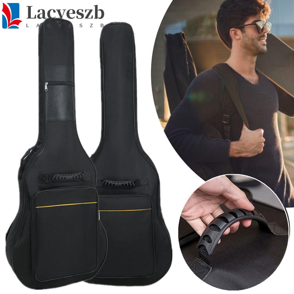 Lacyeszb กระเป๋ากีตาร์ ผ้าออกซฟอร์ด สีดํา เคสกีตาร์ 41 นิ้ว กระเป๋าเป้ กีตาร์โปร่ง กันน้ํา