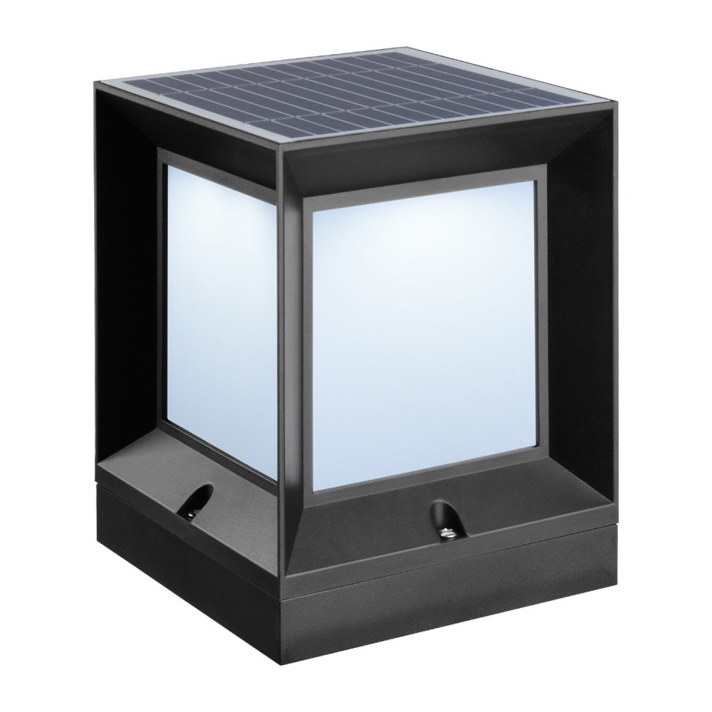 LOCAL789 EILON โคมไฟโซลาร์เซลล์หัวเสา ทรงสี่เหลี่ยม 12W รุ่น TZ-X085S ปรับได้ 2 แสง (DL/WW) สีดำ ร้า