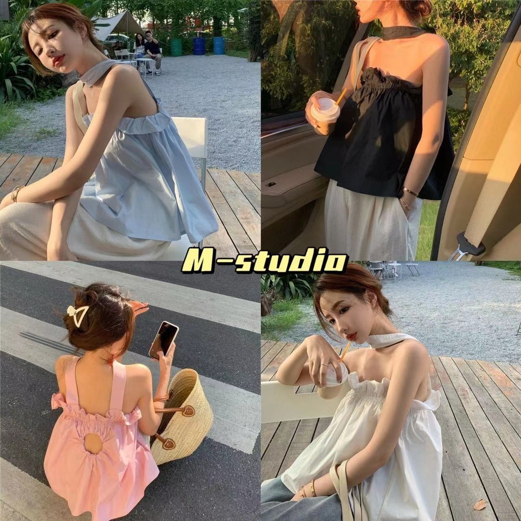 Maze*พร้อมส่ง*เสื้อเกาะอกผ้าใส่สบายดีเทลคล้องคอด้านหลังสีพื้นเรียบๆใส่สบาย(60129)
