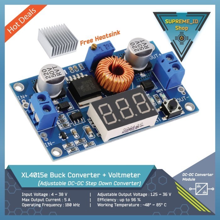 XL4015-E DC-DC Step Down Buck Converter + โวลต์มิเตอร์ | 5A 75W