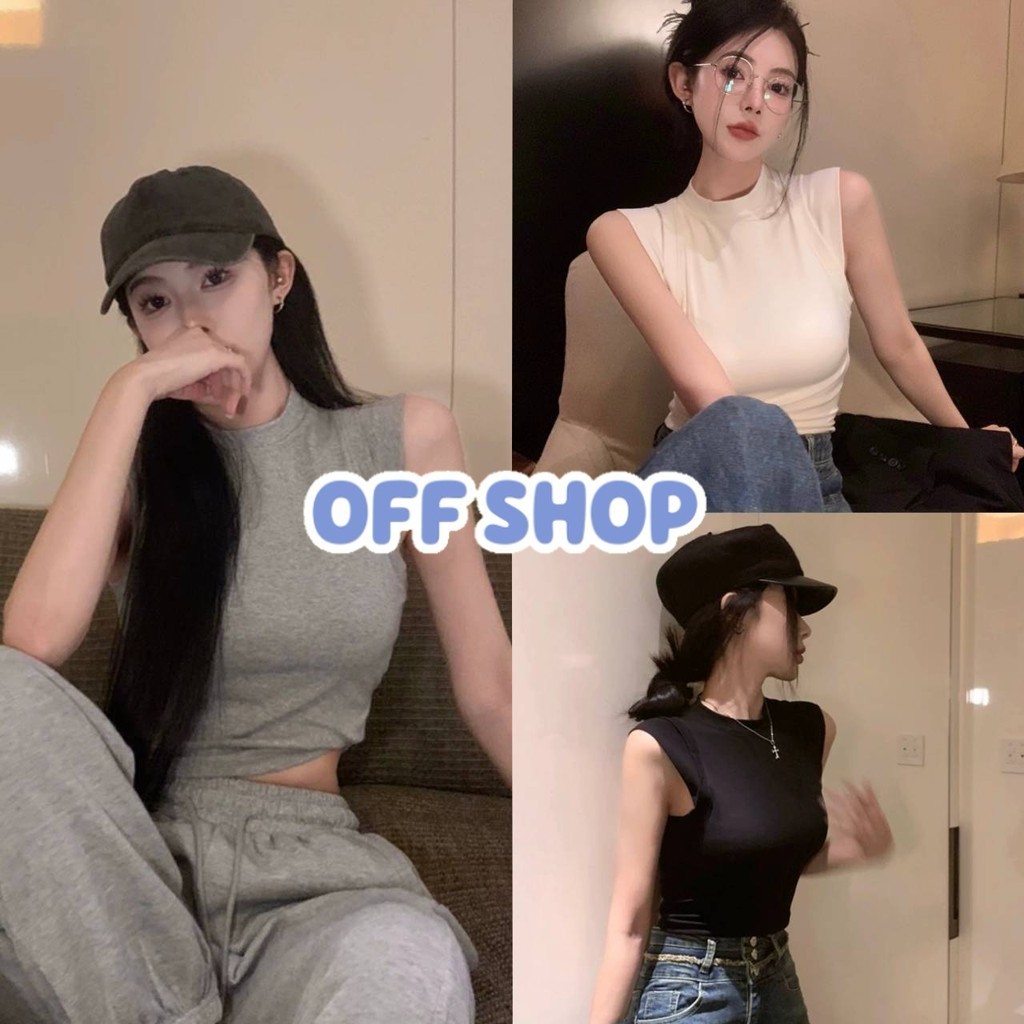 OFF SHOP พร้อมส่ง (OFF-03052) เสื้อกล้ามไหมพรม คอกลม ดีเทลแต่งเพิ่มแขนน่ารัก