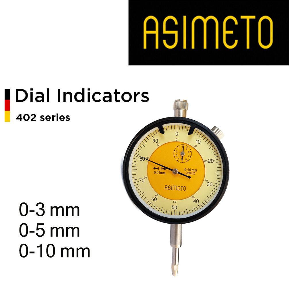 Asimeto ไดอัลเกจ Dial Indicator ความละเอียด 0.01 มม ช่วงวัด 0-3 mm, 0-5 mm, 0-10 mm