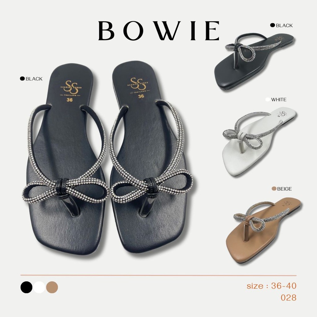Sharisa Shoes รุ่น BOWIE (028) รองเท้าแตะหูคีบ พื้นนิ่ม สายเพชรแต่งโบว์ แมชง่าย ทรงสวยสวมสบายขับผิว สาวหน้ากว้างใส่สบายๆ