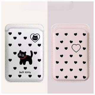 Black Cat และ Love Heart กระเป๋าสตางค์สําหรับ iPhone 16 pro Max 15 14 13 12 pro Max 16Plus การ์ดที่วางโทรศัพท์สําหรับกรณีกระเป๋า