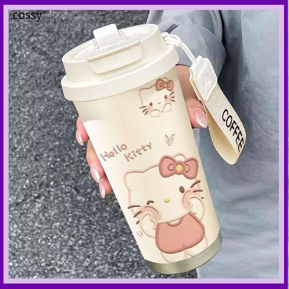 Cossy Hello Kitty ถ้วยกาแฟ, ถ้วยเก็บความร้อนการ์ตูนสองชั้นขนาด 500 มล., ถ้วยน้ําแบบพกพานํากลับมาใช้ใหม่ได้ความจุสูงฉนวนถ้วย Drinkware