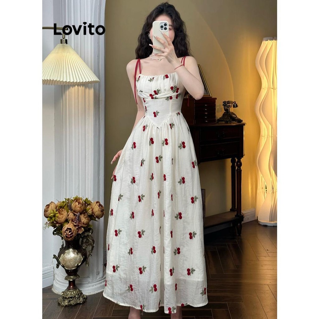 Lovito ชุดเดรสผู้หญิง พิมพ์ลายดอกไม้ สไตล์ลำลอง LNA65190