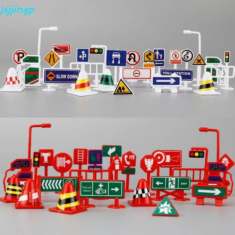 Jsjjingp โมเดลป้ายจราจร, ลานจอดรถ ป้ายกั้นจราจร ถนน, ไฟจราจร Childern การก่อสร้างการศึกษาป้ายถนนกรวยเด็กของเล่น