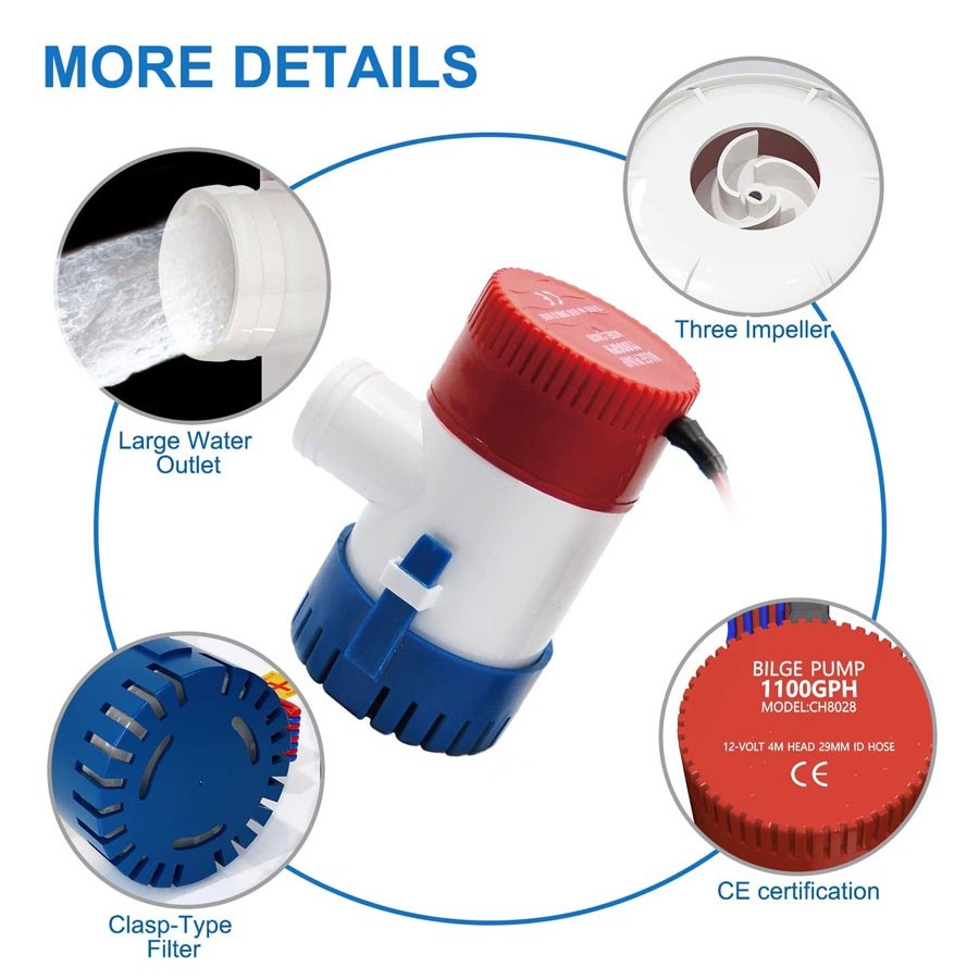 ปั๊มน้ำ DC 12v 24v 1100GPH 12V 24Vปั๊มจุ่มไฟฟ้าปั๊มน้ำท้องเรือท้องเรือปั๊ม  ปั๊มน้ำบาดาลใต้น้ำทะเลพร้อมสวิตช์สำหรับเรือ - รูปที่ 3
