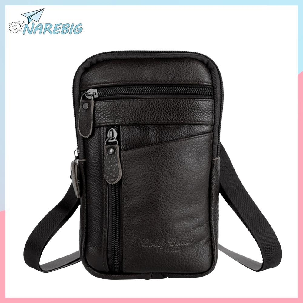 ส่งจากกรุงเทพ🚚 it Genuine Leather Men Shoulder Bag Business Casual Messenger Zip Phone Pouch ✿