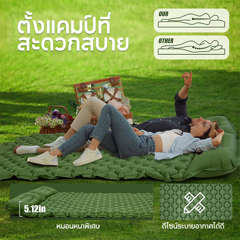 ที่นอนลม มีหมอน ที่นอนลมกลางแจ้ง เบาะนอนพกพา 190*60ซม เตียงเป่าลม ที่นอนแคมป์ปิ้ง พกพาสะดวก - รูปที่ 3