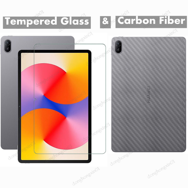 สําหรับ Huawei MatePad Se 11 2024 12X T10S T10 10.1 9.7 Honor Pad X8A NDL-W09 11 นิ้ว X9 11.5 "X8 10.1 "แท็บเล็ตกระจกนิรภัยป้องกันหน้าจอคาร์บอนไฟเบอร์กลับฟิล์ม