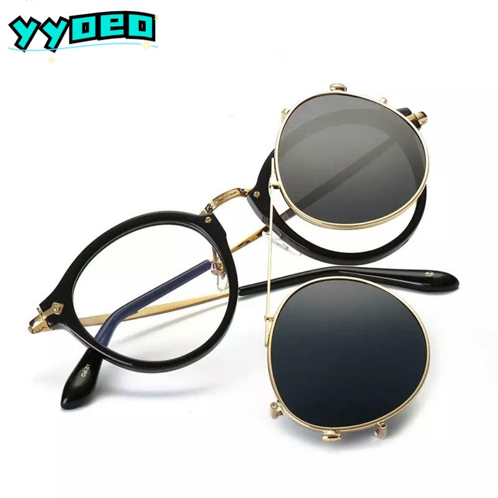 Yyoeo Punk แว่น Steampunk Flip-Up Black Shades Flip Cover สองชั้น อุปกรณ์เสริมการเดินทาง แว่นตากันแดดกลางแจ้ง