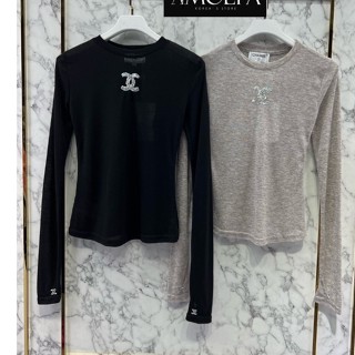 2สี ♥ เช็คสินค้าก่อนสั่ง CHANEL เสื้อแขนยาว สเวตเตอร์ ตัวบาง งานซีทรูเล็กน้อย CC เลื่อมสีเงิน ชาแนล