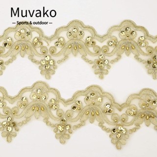 Muvako ริบบิ้นลูกไม้ ประดับเลื่อม สีทอง กว้าง 3.7 นิ้ว 5 หลา สไตล์วินเทจ สําหรับตกแต่งงานแต่งงาน เจ้าสาว