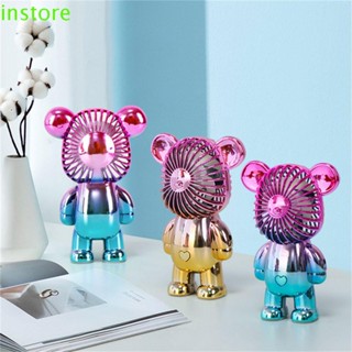 Instore พัดลมหมี แบบพกพา สามความเร็ว สายชาร์จ Usb ไล่โทนสี ชุบหมี ของเหลว พัดลมมือถือ ใบ้