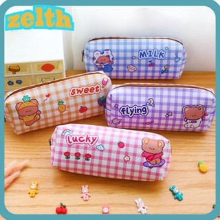 Zelth กระเป๋าดินสอ ลายสก๊อต หมี น่ารัก กันน้ํา แบบพกพา กระเป๋าเครื่องเขียน