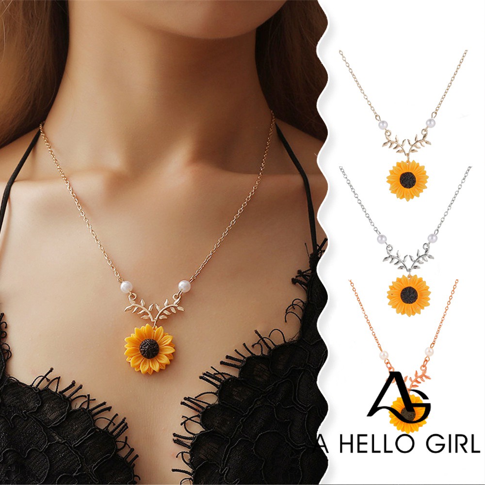 A HELLO GIRL เครื่องประดับ สร้อยคอ จี้ดอกทานตะวัน ประดับไข่มุกน่ารัก แบบสร้างสรรค์ สไตล์วินเทจ แฟชั่นสําหรับผู้หญิง