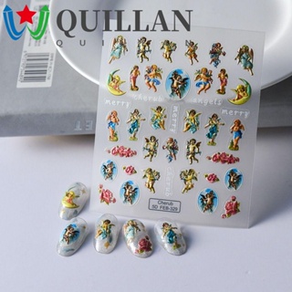 Quillan สติกเกอร์ติดเล็บ ลายการ์ตูนหมีพูห์ นางฟ้า มีกาวในตัว สําหรับตกแต่งเล็บ