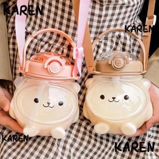 Karen กระเป๋าเป้สะพายหลัง ความจุขนาดใหญ่ แบบพกพา ลายการ์ตูนขวดน้ํา 1000 มล.