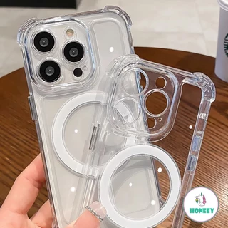 4 มุมเกราะกันกระแทกเคสโทรศัพท์ใสสําหรับ IPhone 17 16 15 Pro Max 14 13 12 11 Pro Max Xr Xs 7 8Plus แม่เหล็กชาร์จไร้สายฝาครอบ