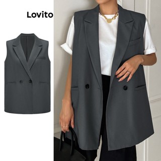 Lovito เสื้อเบลเซอร์ลําลอง แต่งกระดุม สําหรับผู้หญิง L61AD001 (สีเทาเข้ม)