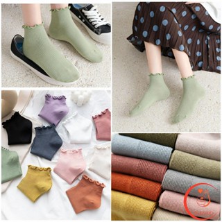 Sudyod สีพาสเทล ถุงเท้าข้อจีบ สไตล์ญี่ปุ่น  สำหรับผู้หญิง Women socks