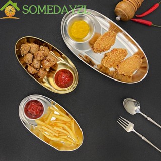 Somedayzl จานสเตนเลส 304 ทรงวงรี สไตล์ฝรั่งเศส สําหรับใส่ขนมขบเคี้ยว บาร์บีคิว