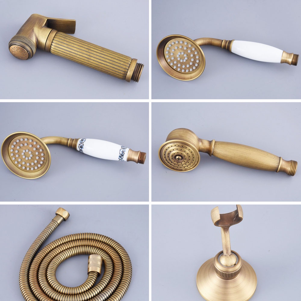 ทองเหลืองโบราณห้องน้ําโทรศัพท์รูปร่างมือสเปรย์หัวฝักบัวมือถือ /ที่ยึดวงเล็บ /1.5ม ท่อ zh351