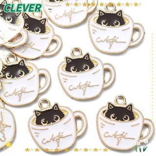 Clever จี้แก้วกาแฟโลหะ รูปแมวน่ารัก ขนาด 19*20 มม. สําหรับทําเครื่องประดับ